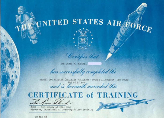 Sentry Dog Certificate